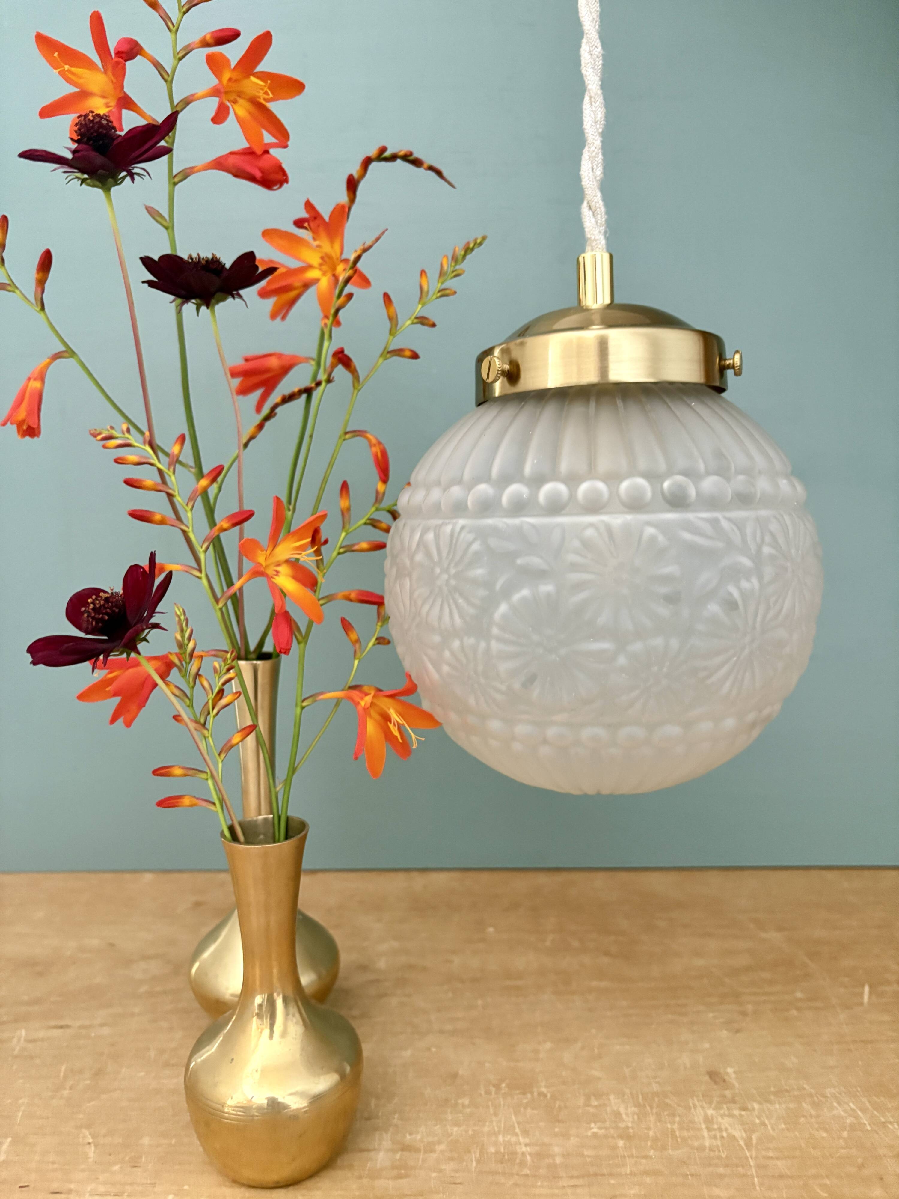 Vintage art deco frosted glass globe pendant light