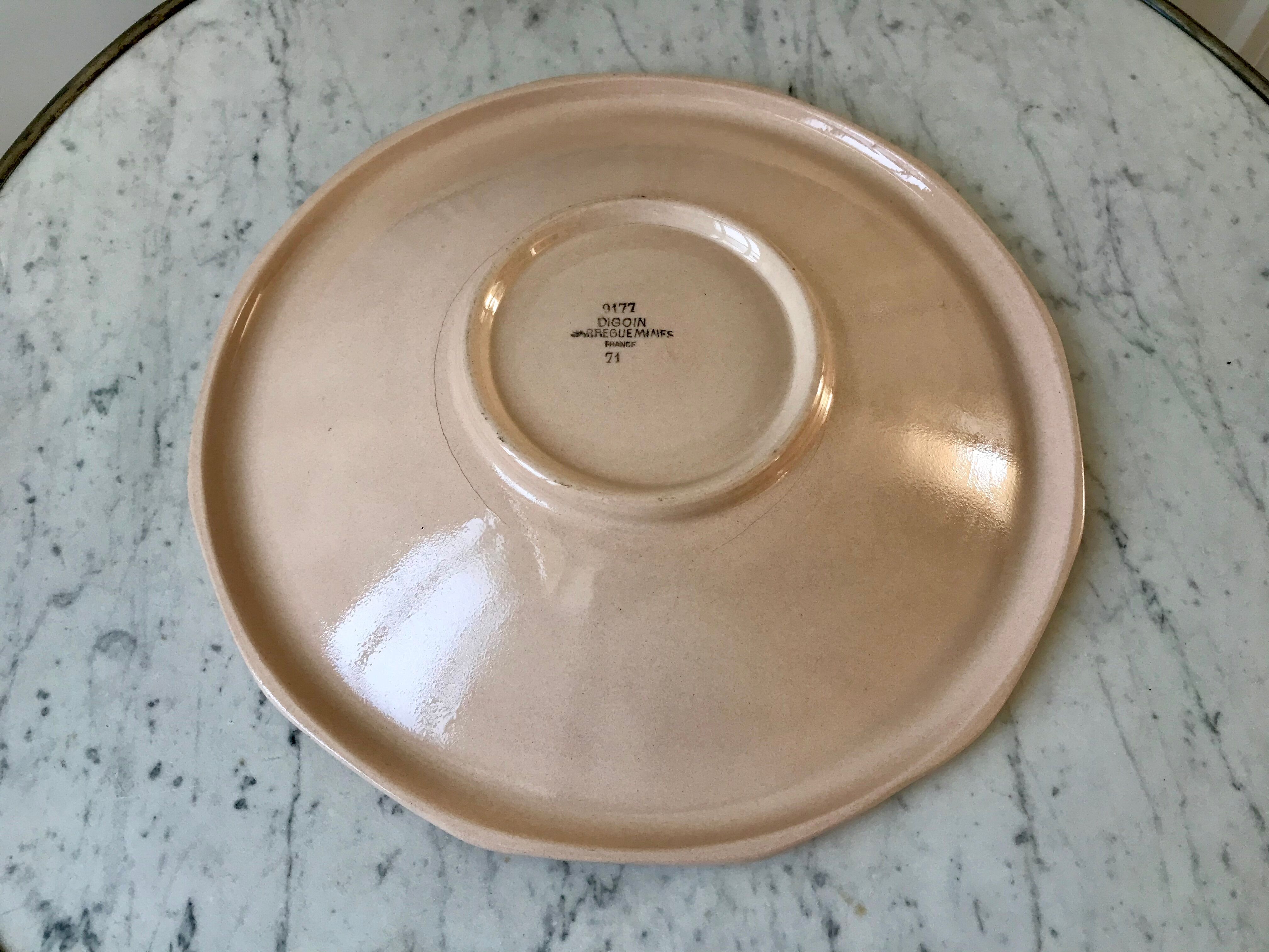 hollow dish Digoin Sarreguemines beige with pink and blue flowers 40s