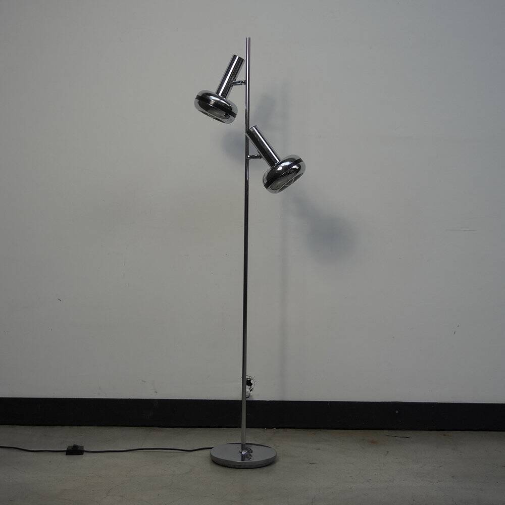 Lampadaire à deux têtes en chrome, années 1970