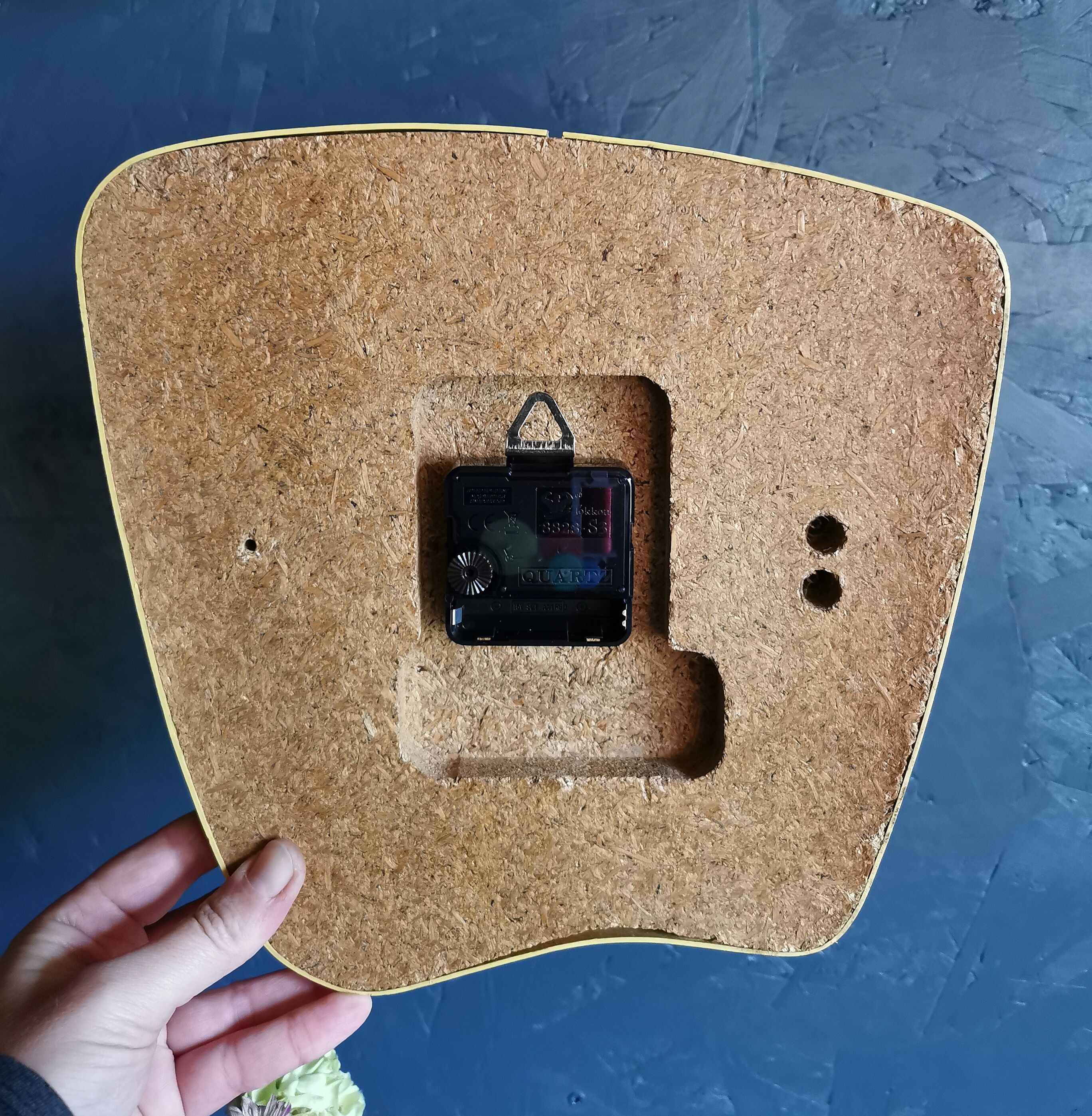 Vintage formica clock asymmetrical silent wall clock "Jaz black yellow"