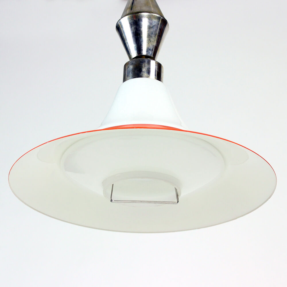 Midcentury ceiling pull down light in white opaine & brass, Czechoslovakia 1960s