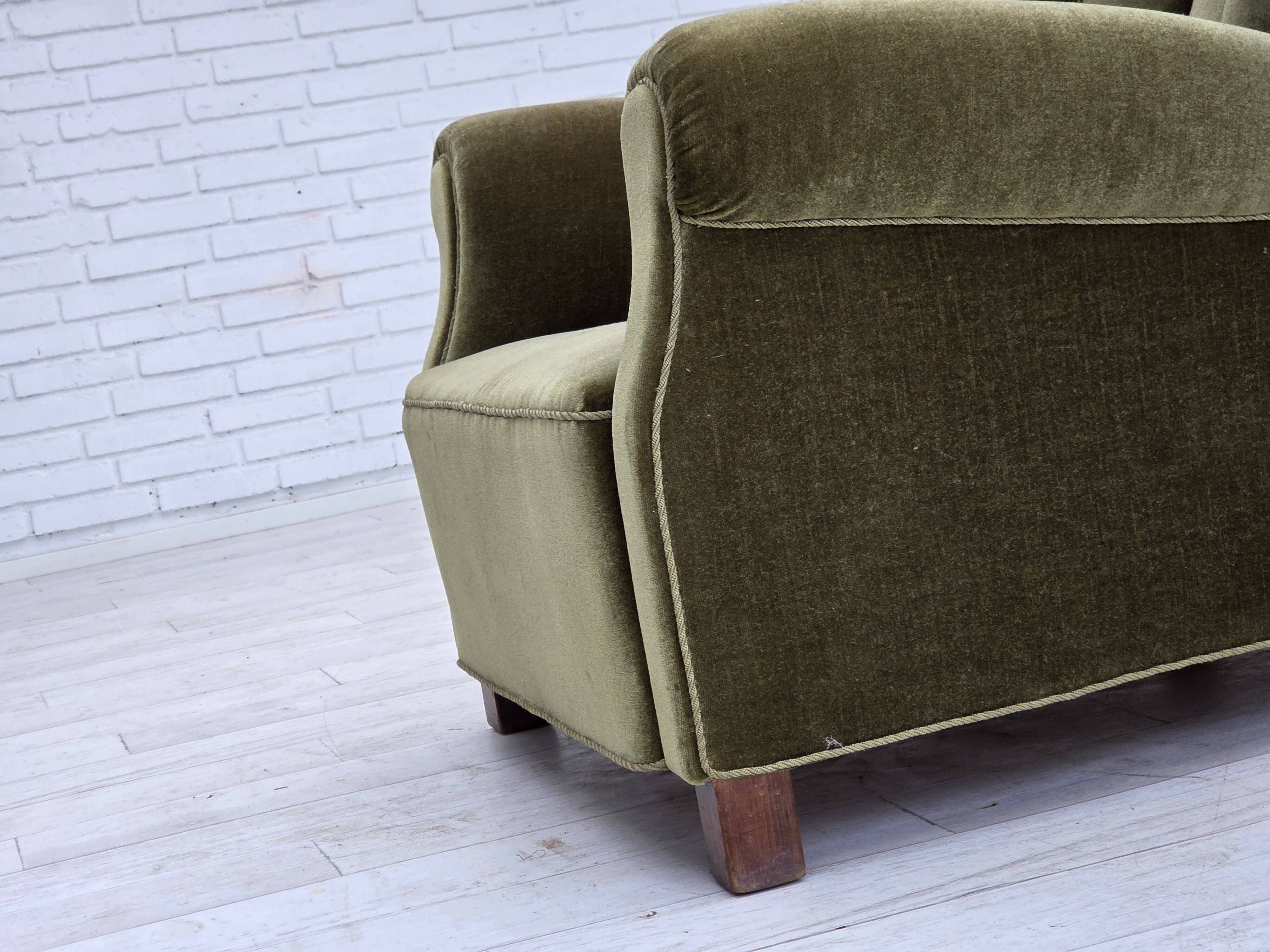 1960s, Danish relax armchair, green furniture velour, original condition.