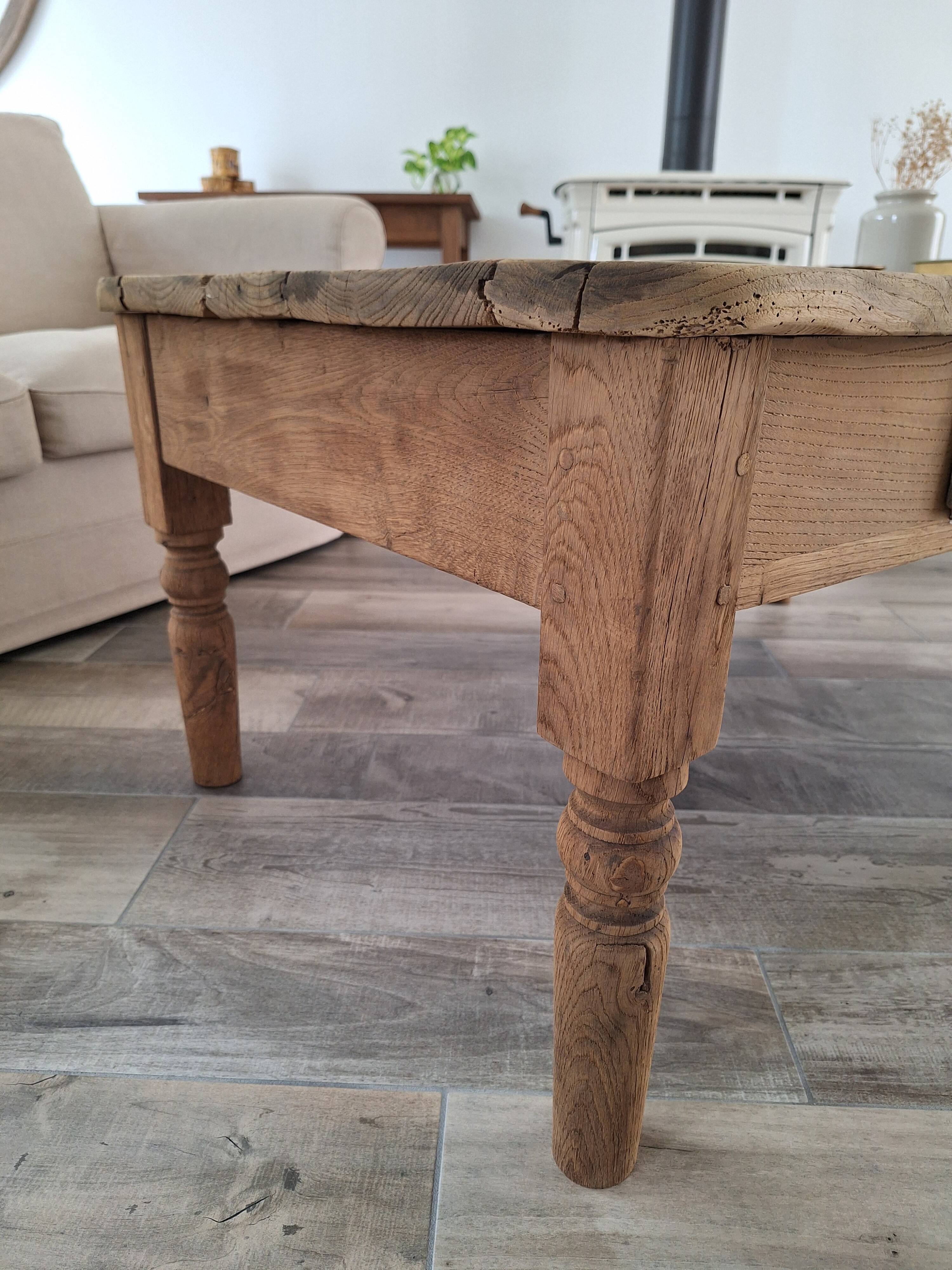 Table basse de ferme style campagne en chêne