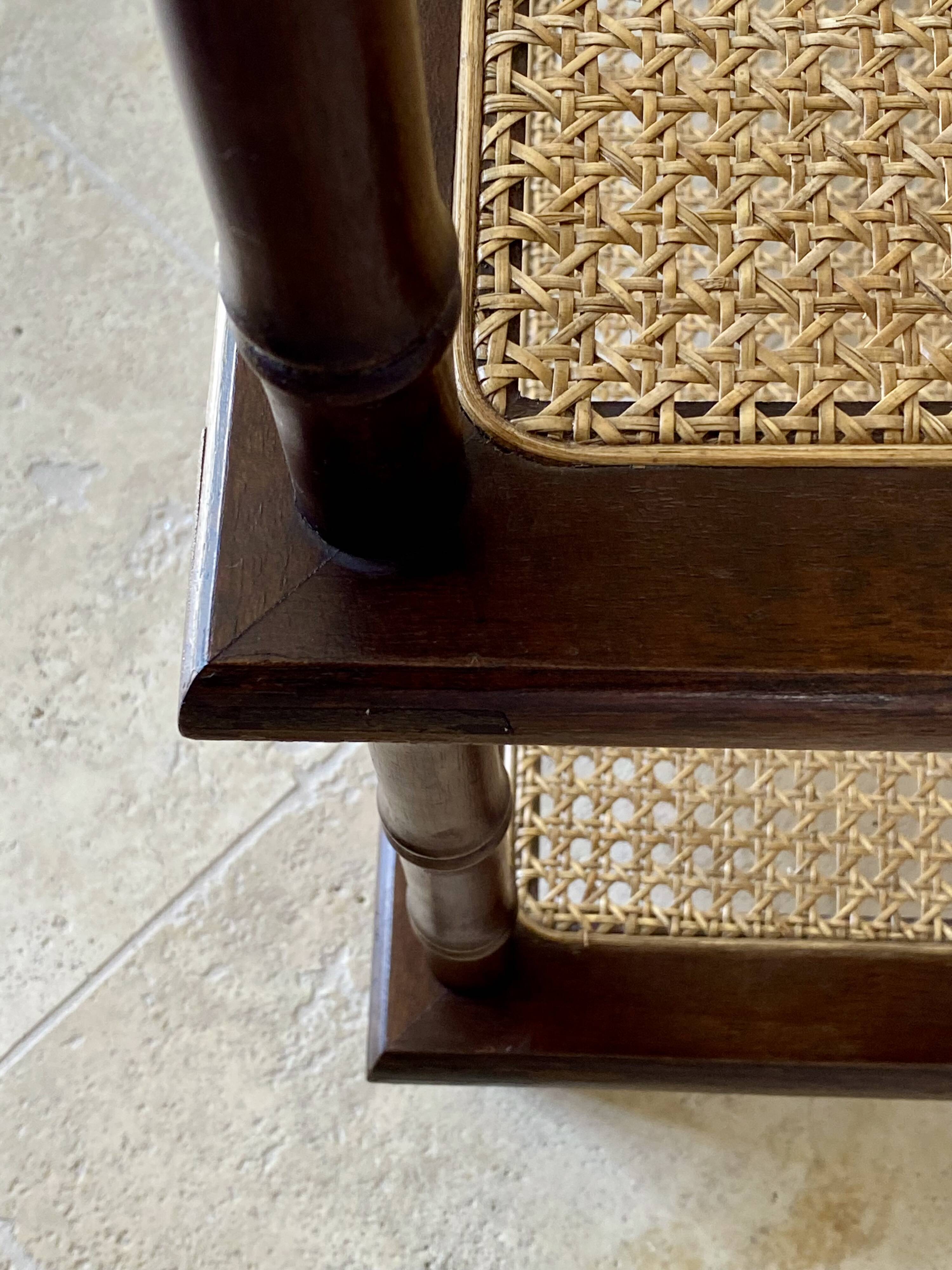 Vintage wooden shelf with cane, colonial style, 4 levels.