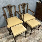 Pair of English armchairs with mahogany footrests circa 1850