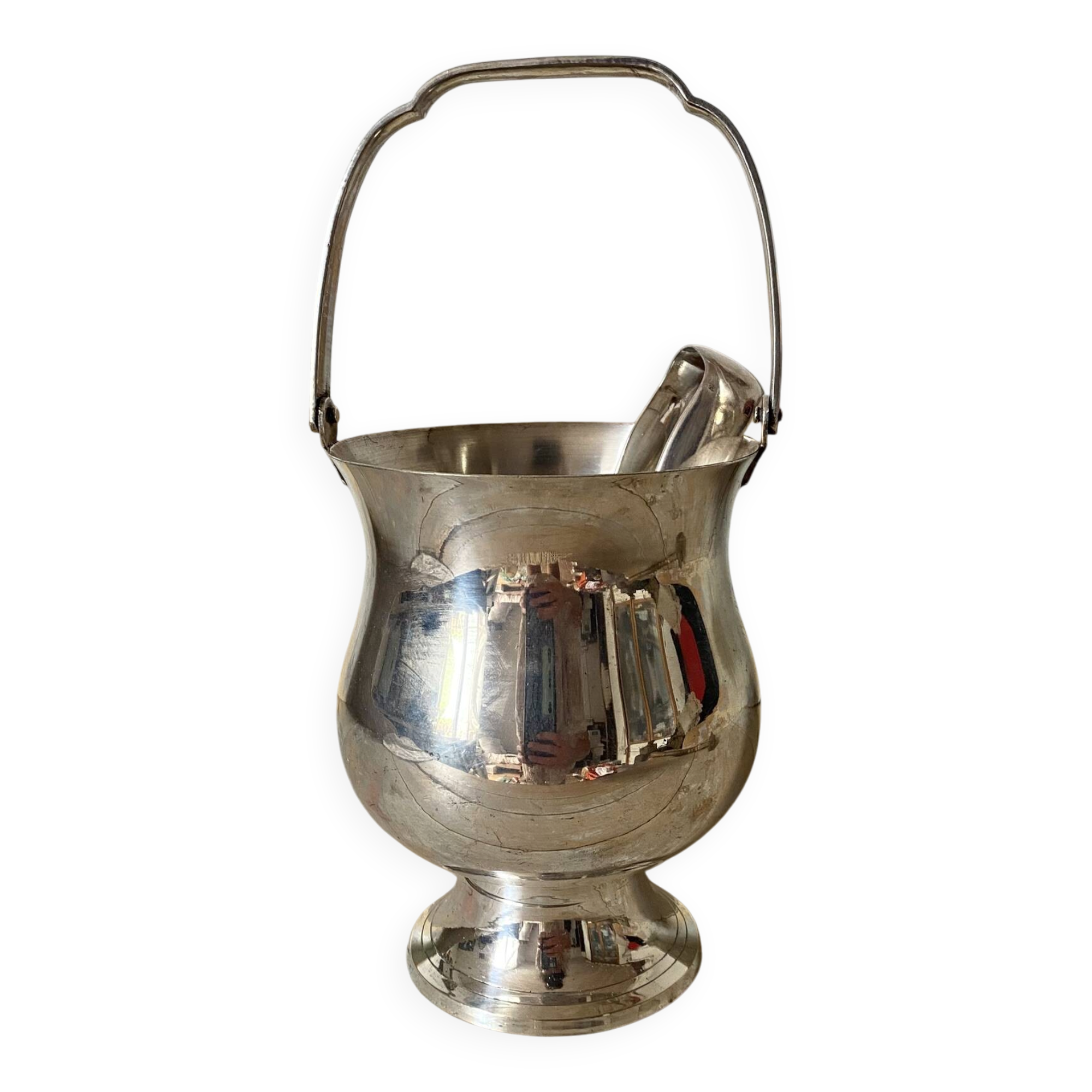 Antique ice bucket with lion's paw tongs