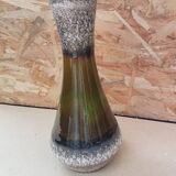Ancien Vase Céramique Multicolore Vert & Beige Vintage