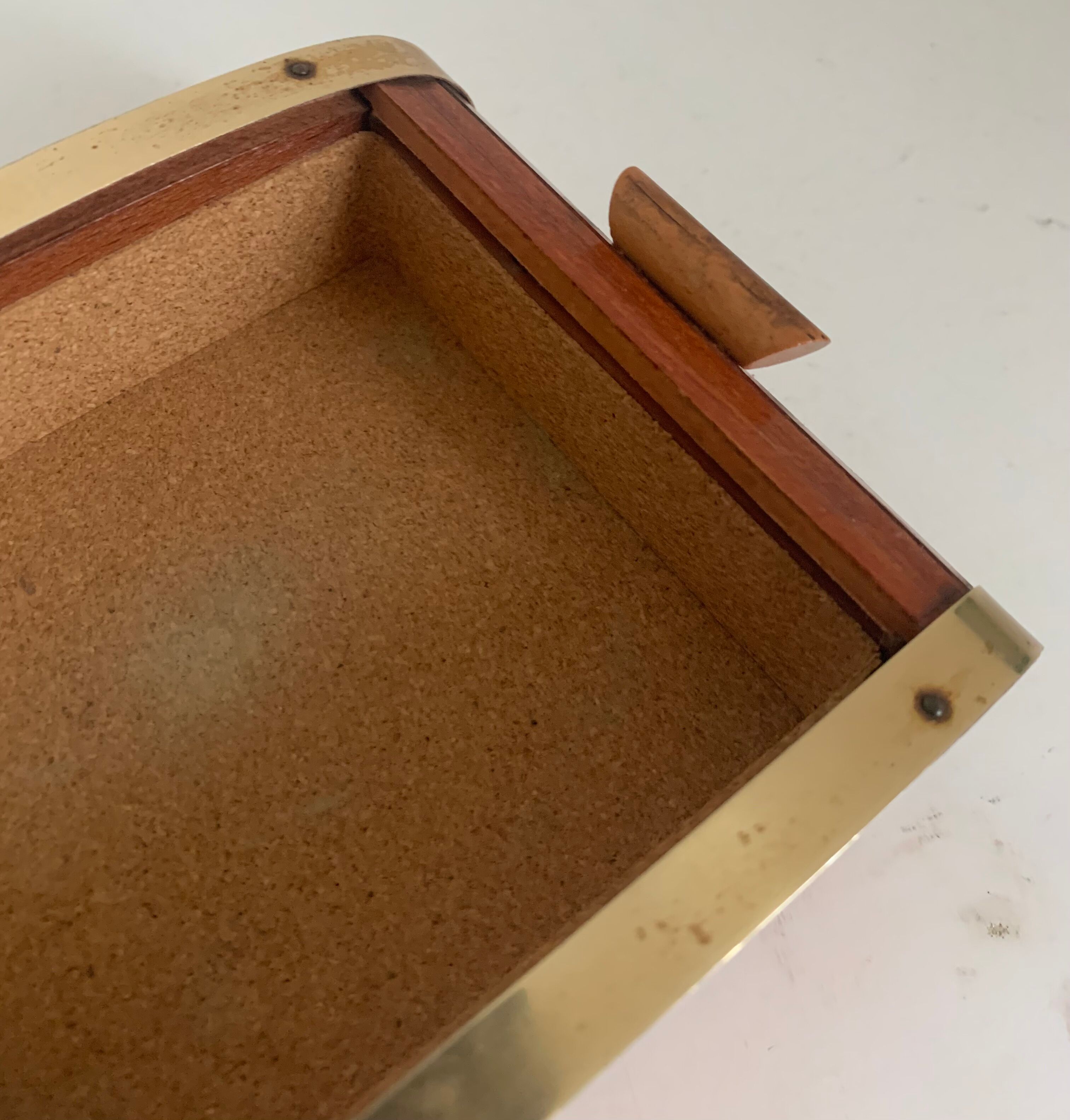 Vintage cigarette holder 1960 gold metal wood dispenser