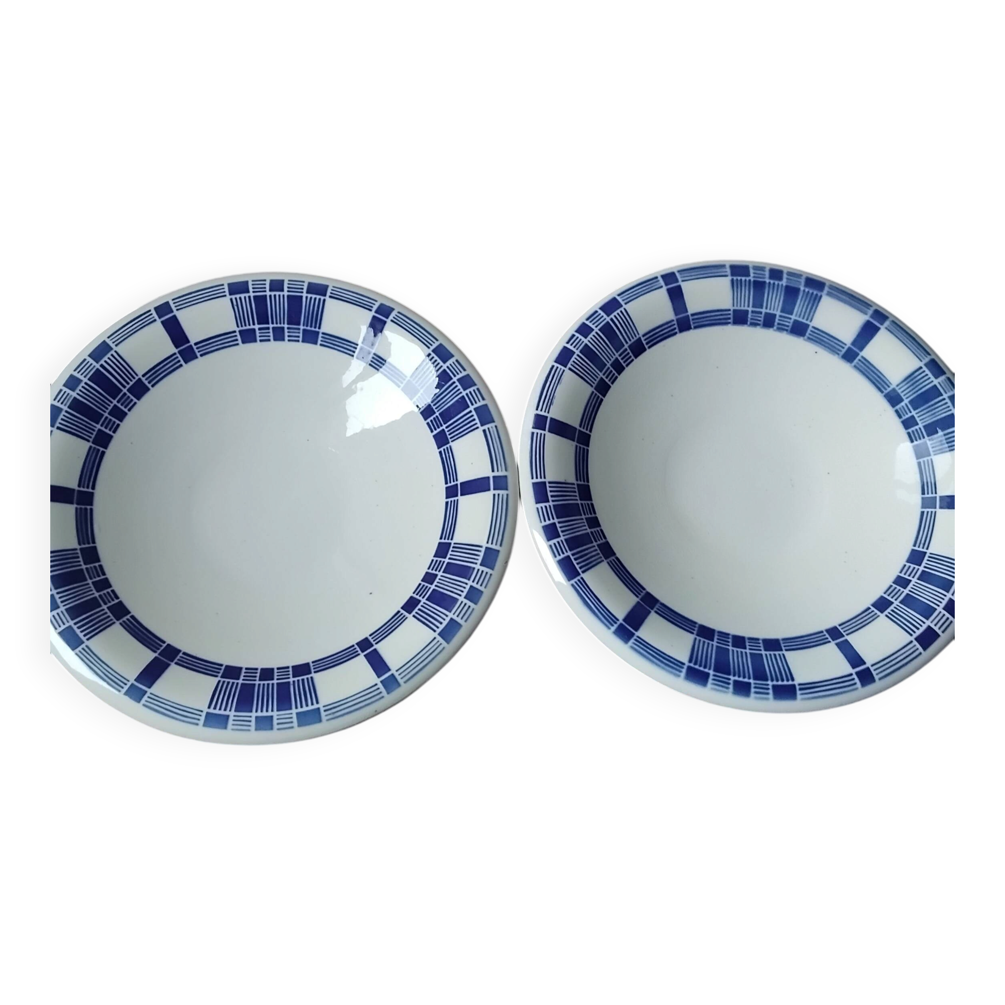 Set of two deep plates, Badonviller Aurore earthenware.