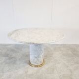 Vintage round White marble dining table 1970s