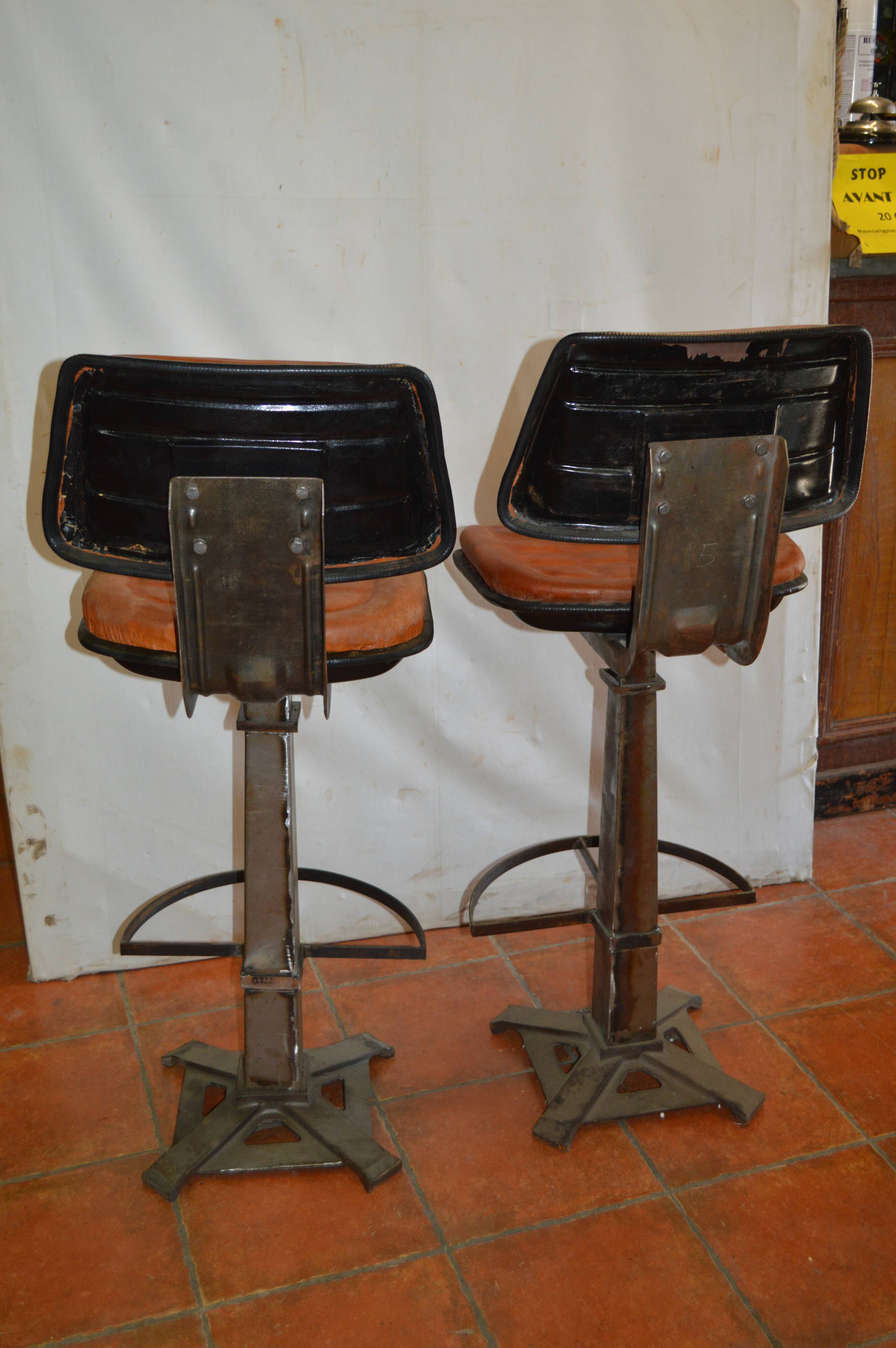 Industrial iron and leather bar stools