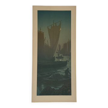 Lithographie par Henri Rivière La Féérie des Heures Le Premier Quartier
