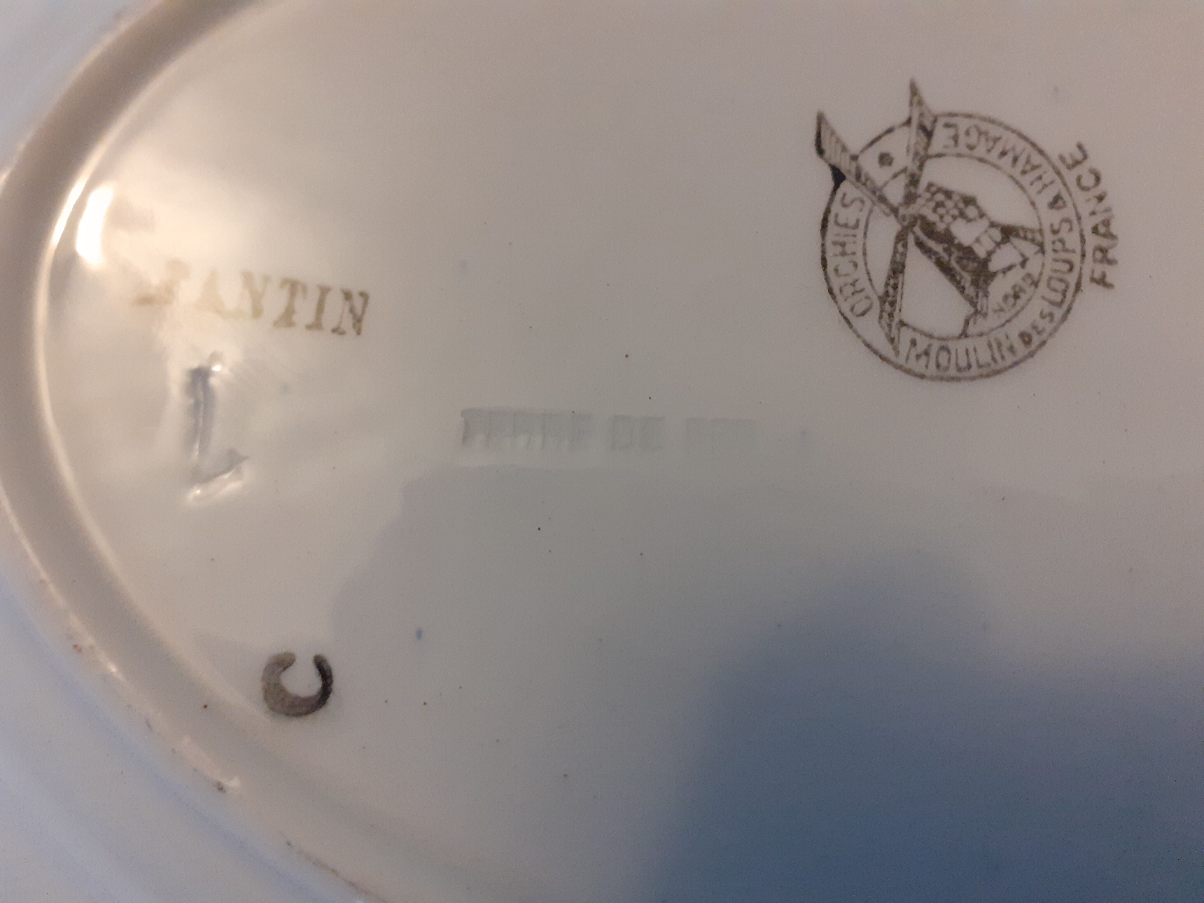 Oval flat faience old Orchies Moulin des Loups decoration PANTIN Blue Iron Earth