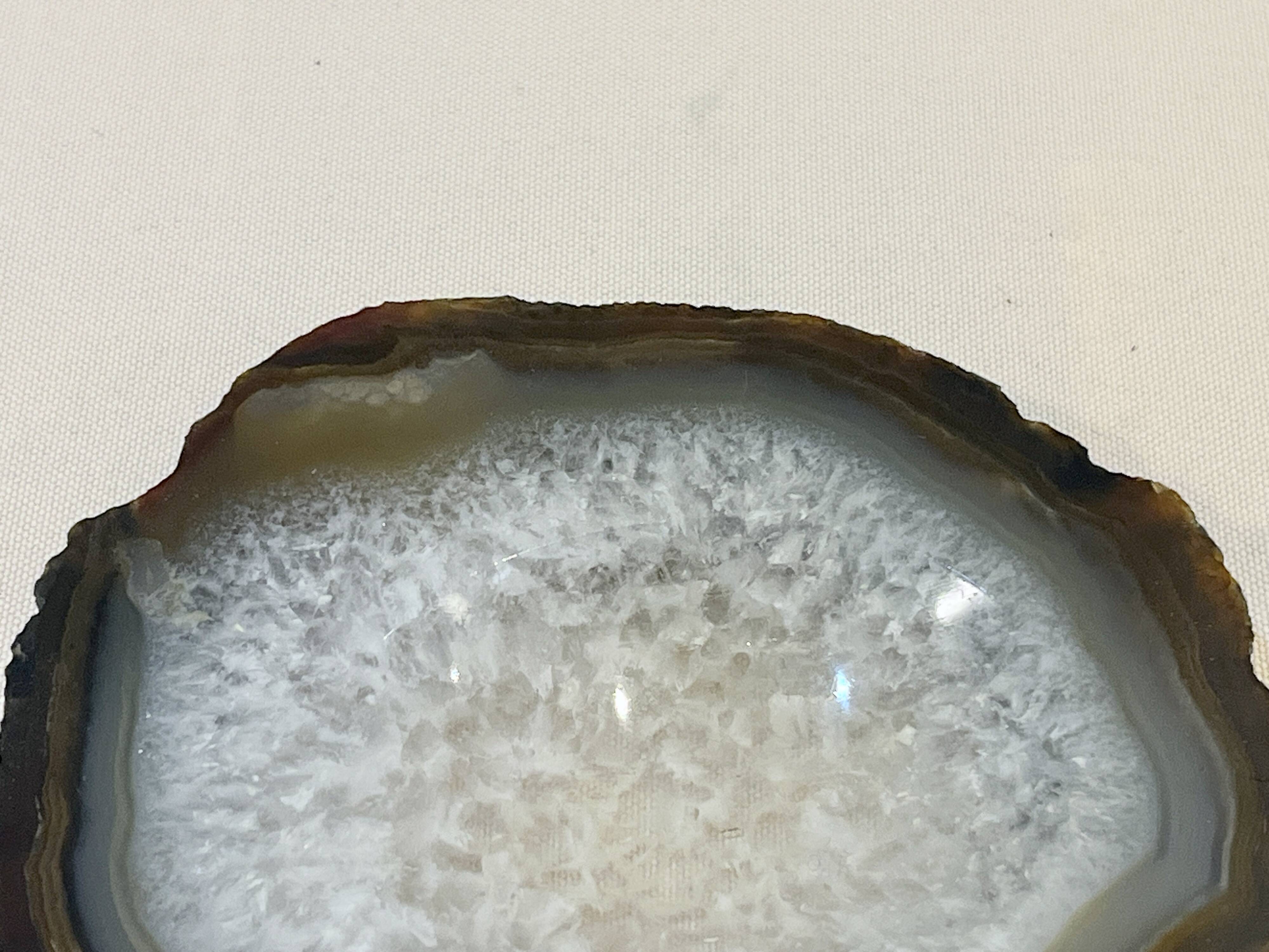 Vintage brown crystal agate slice tray agate ashtray 1960