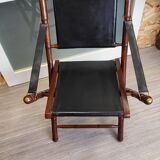 Colonial style folding leather and teak armchair