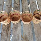 Série de 4 mini cache-pot en paille et fil d'osier tressés