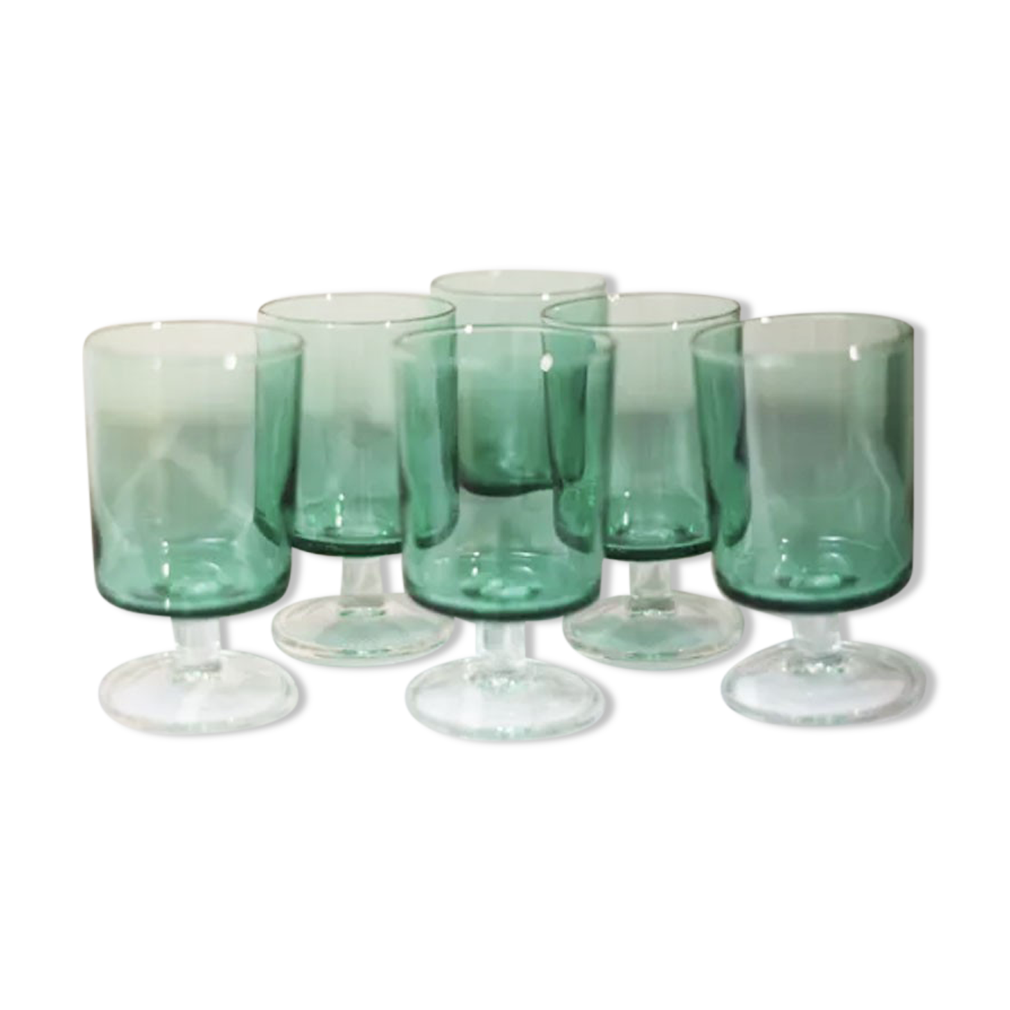 6 old luminarc light green digestive glasses h7 cm