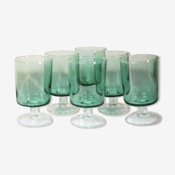 6 anciens verres à digestif luminarc vert clair h7 cm