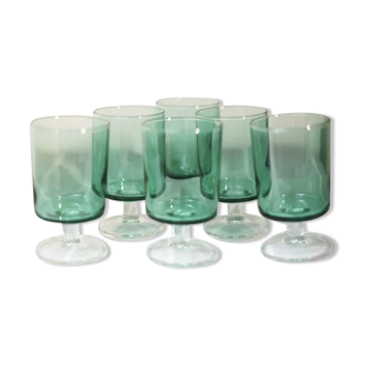 6 anciens verres à digestif luminarc vert clair h7 cm