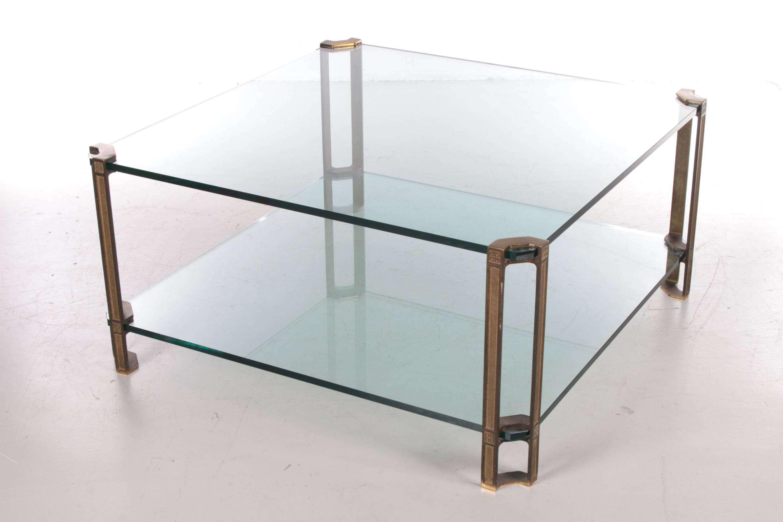 Peter Ghyczy T24D coffee table with brass legs and glass top