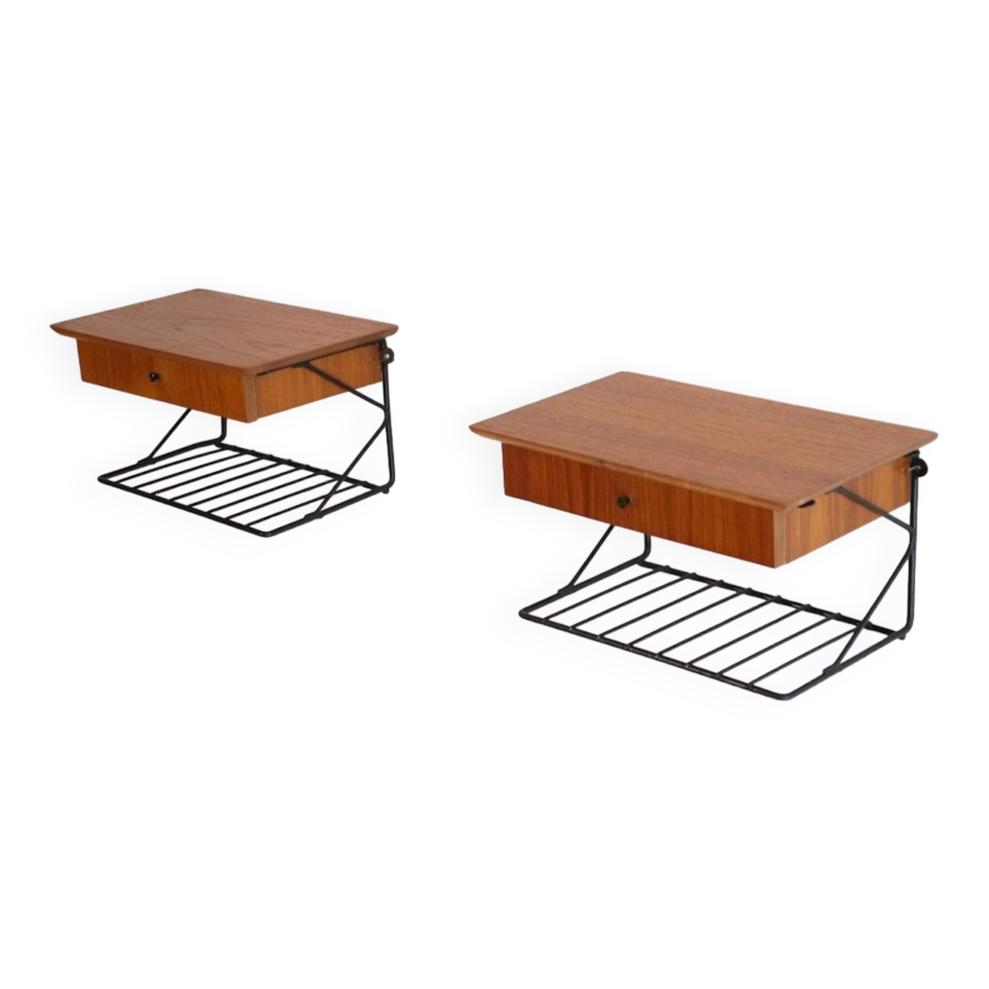 Pair of Scandinavian bedside tables to hang in teak 1960