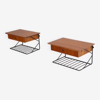 Pair of Scandinavian bedside tables to hang in teak 1960