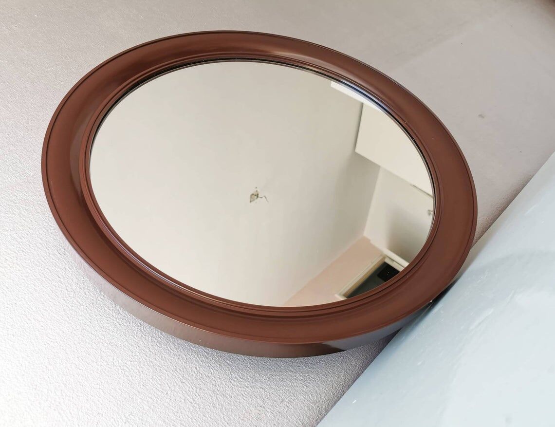 Round brown mirror plastic 80 years diameter 35cm