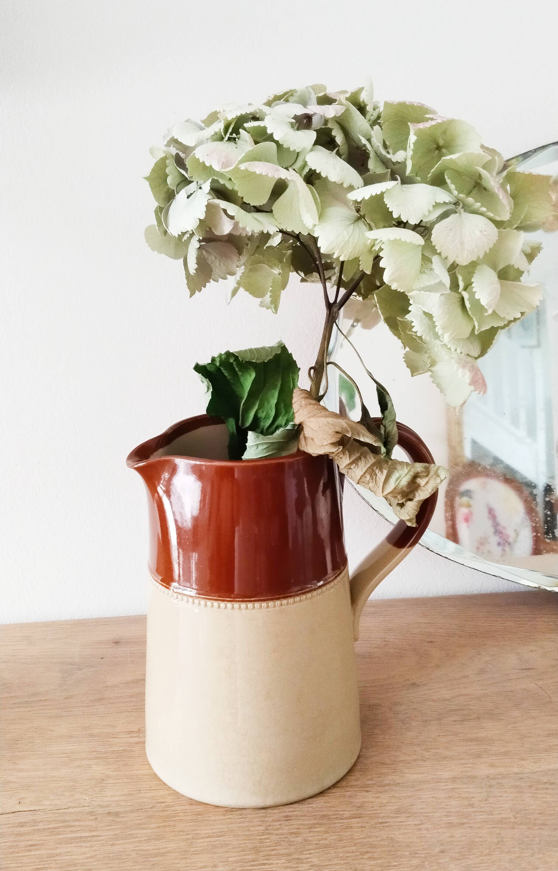 Beige earthenware pitcher, 19th century English pitcher, Lovatt Langley