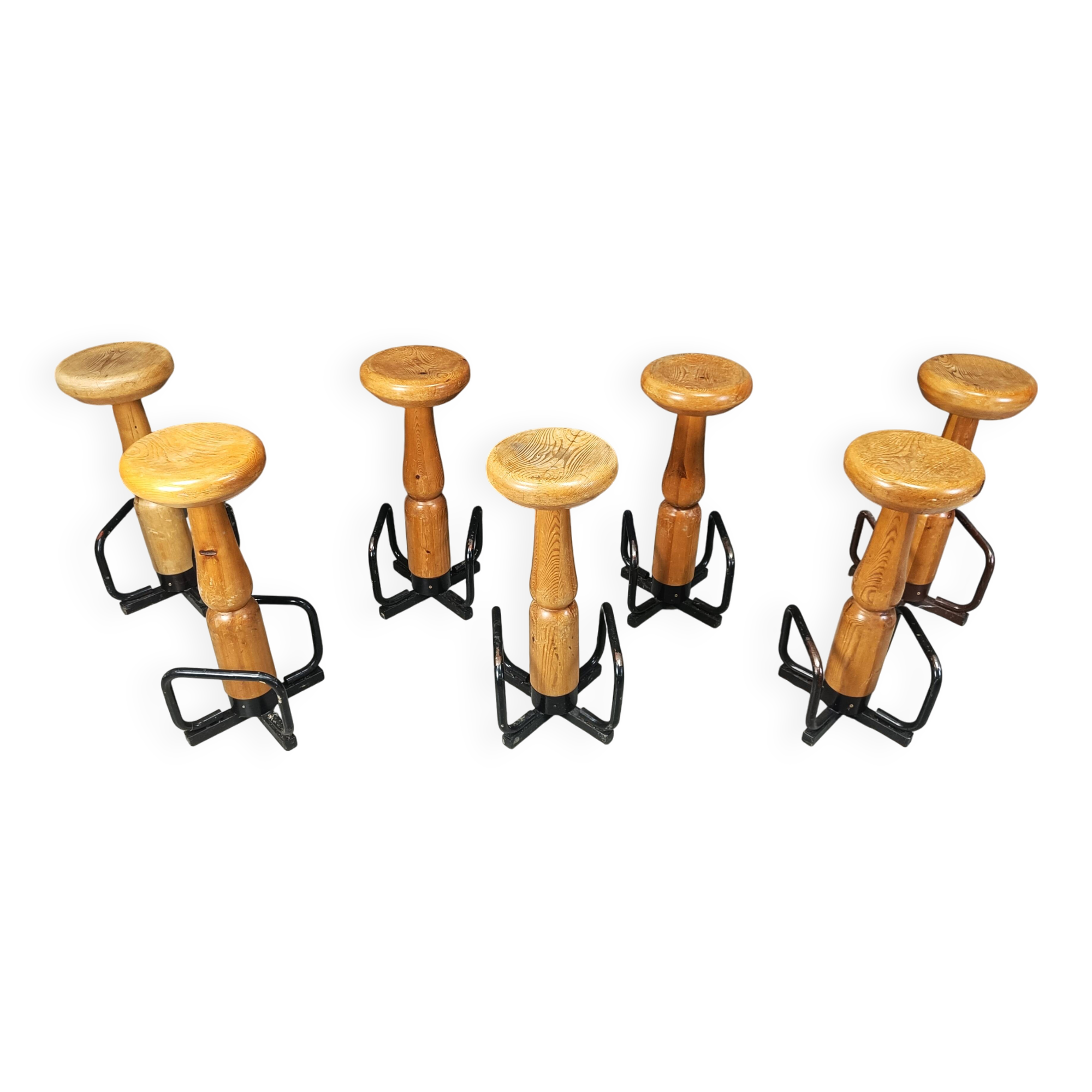 Mid century brutalist bar stools, 1960s - set of 7