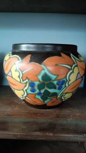 Ceramic VASE CASHPOT Montoise Bergen, Belgium, Art Deco 1920 1930