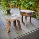 Brutalist tripod stool in grayed pine. France, 1950s