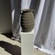 Large oval vase with double handles, featuring raised grey-beige stripes, H42 D28.