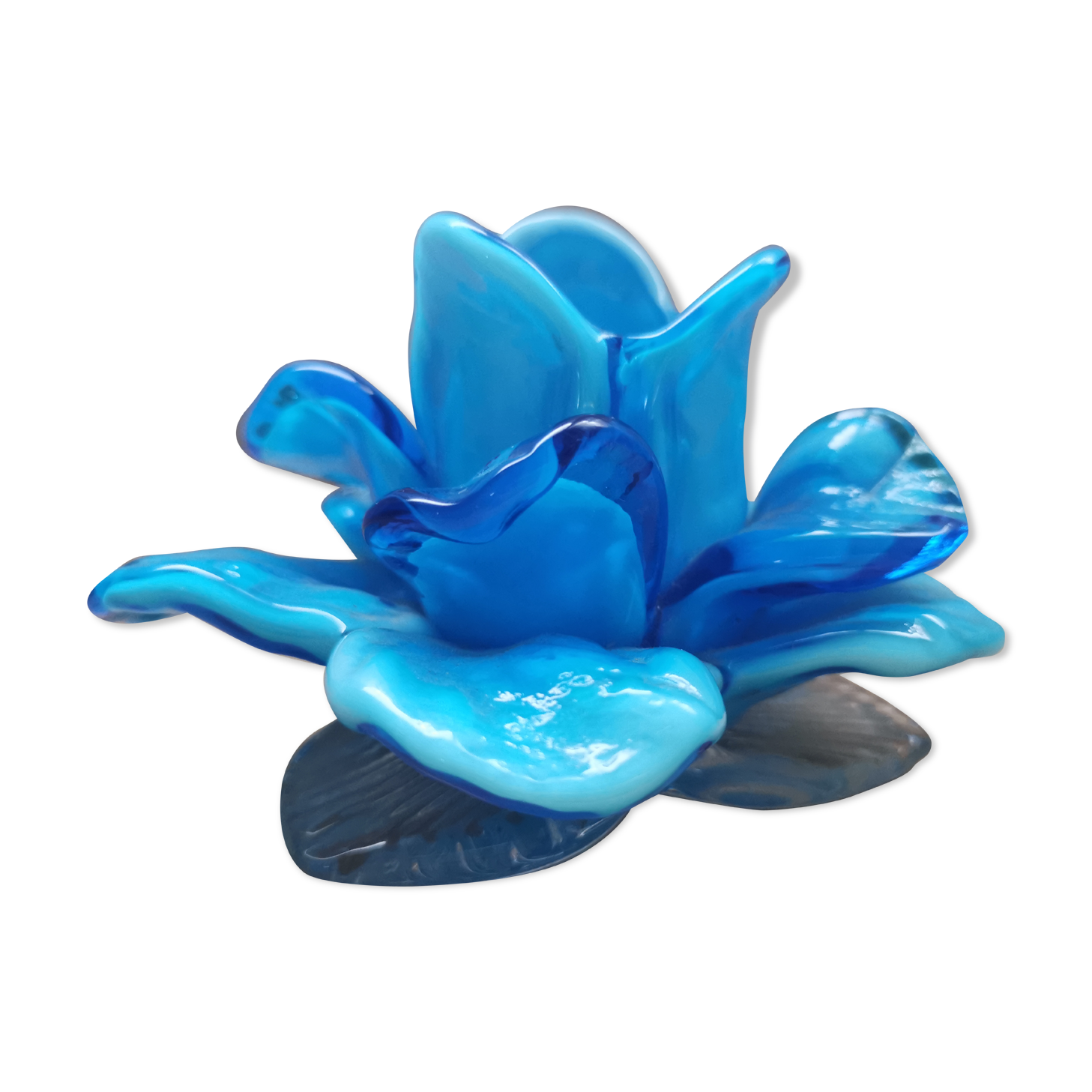 Murano blue blue blown glass flower candlestick