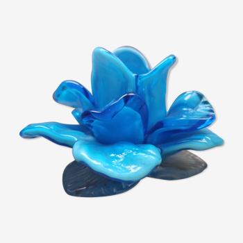 Murano blue blue blown glass flower candlestick