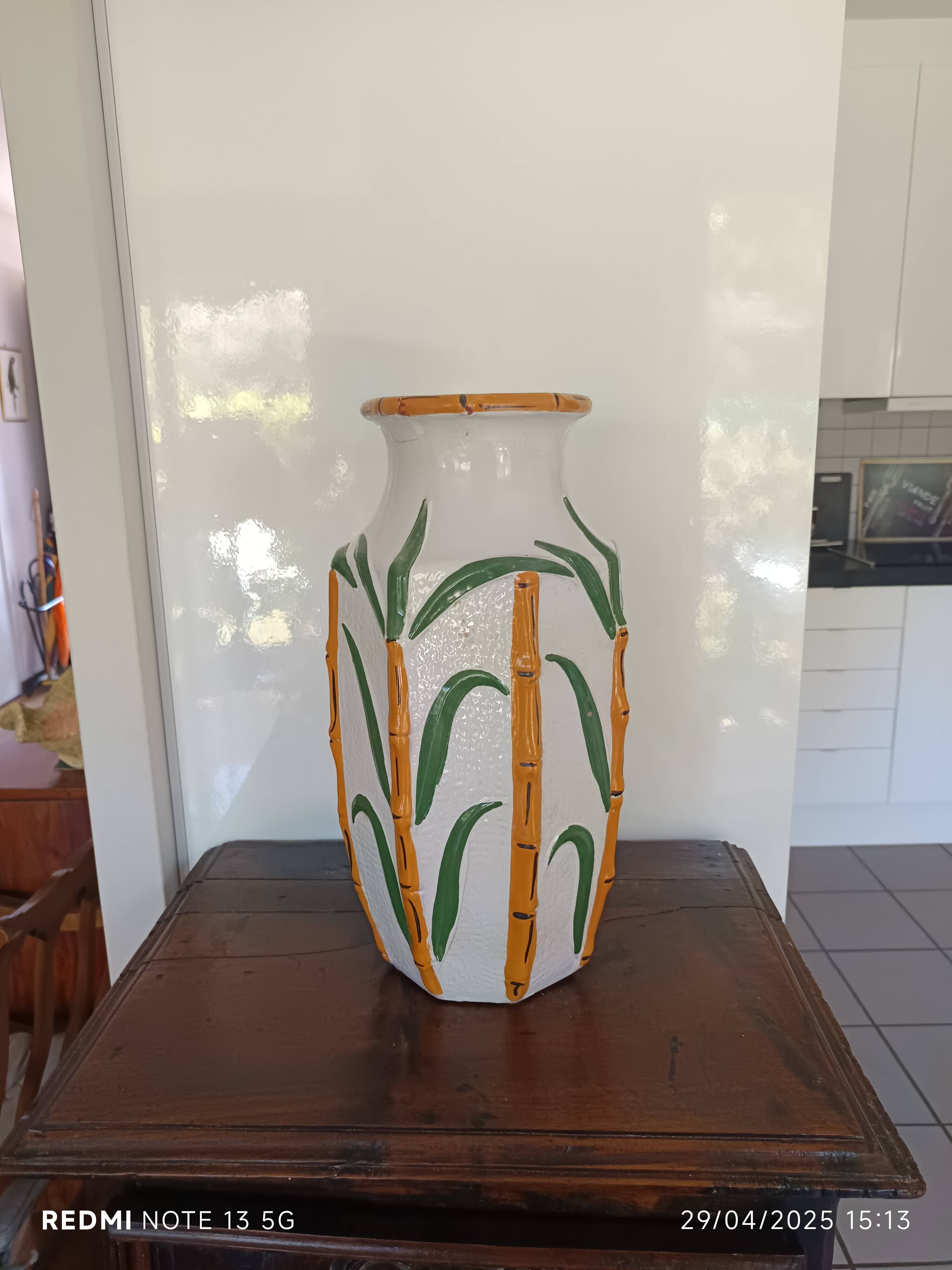 large bamboo vase signed Cartens Germany 1960