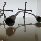 Pair of antique wrought iron candlesticks