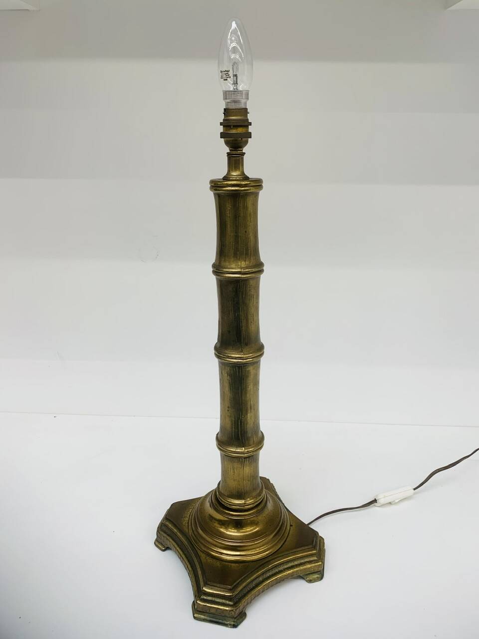 Vintage brass table lamp base in faux bamboo, 1970's