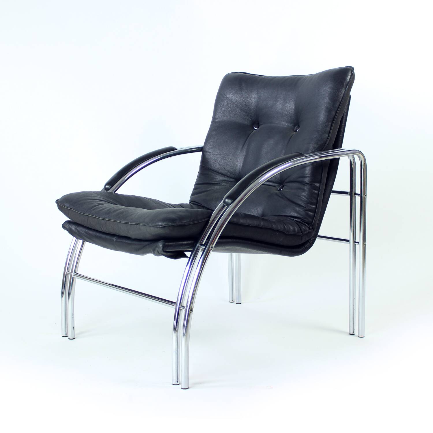 Fauteuil de salon chromé du milieu du siècle par Viliam Chlebo pour Kodreta, Tchécoslovaquie, années 1980