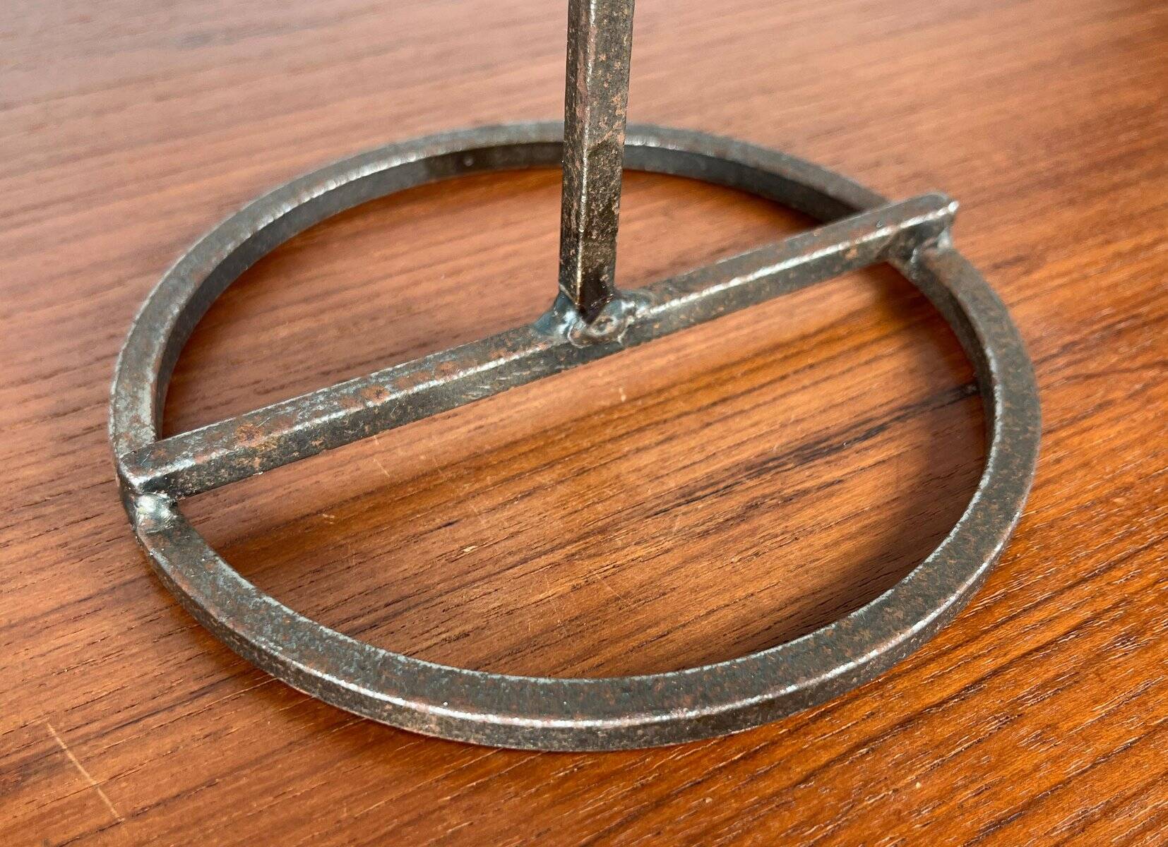 Mid-century Danish wrought iron and glass table oil lamp, 1960s.