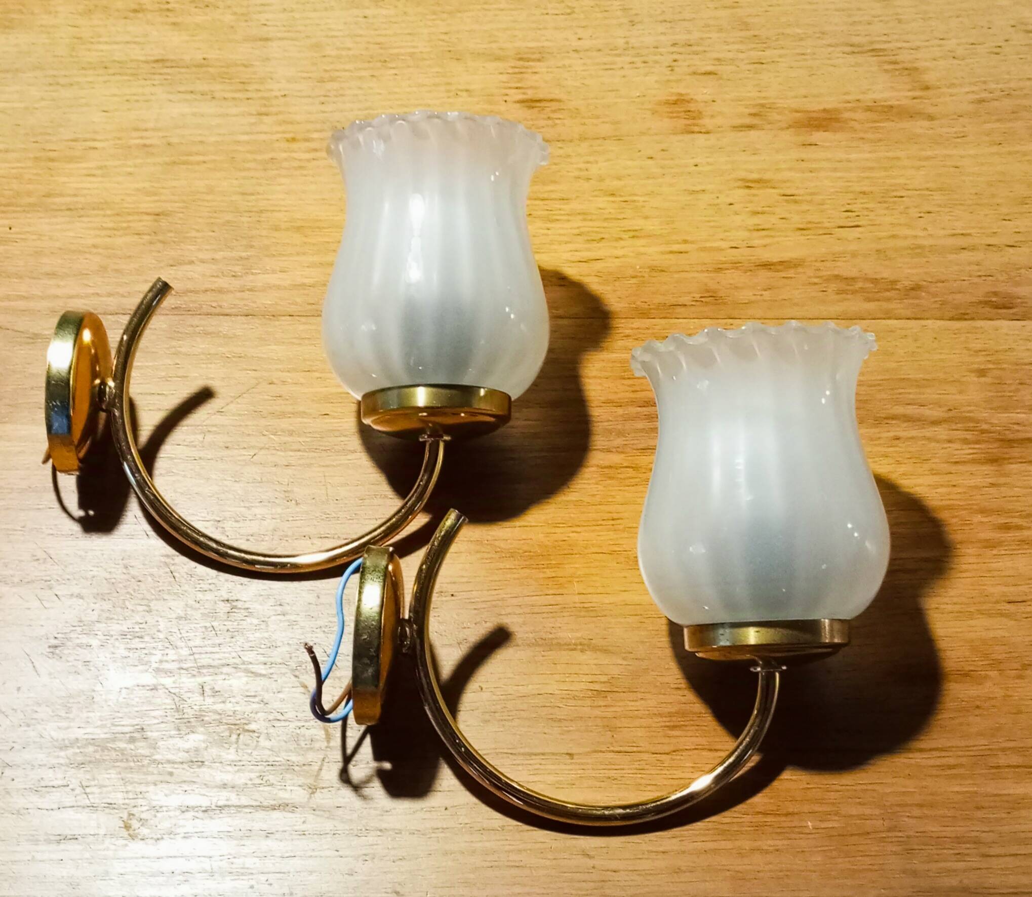2 tulip wall lights in gold metal
