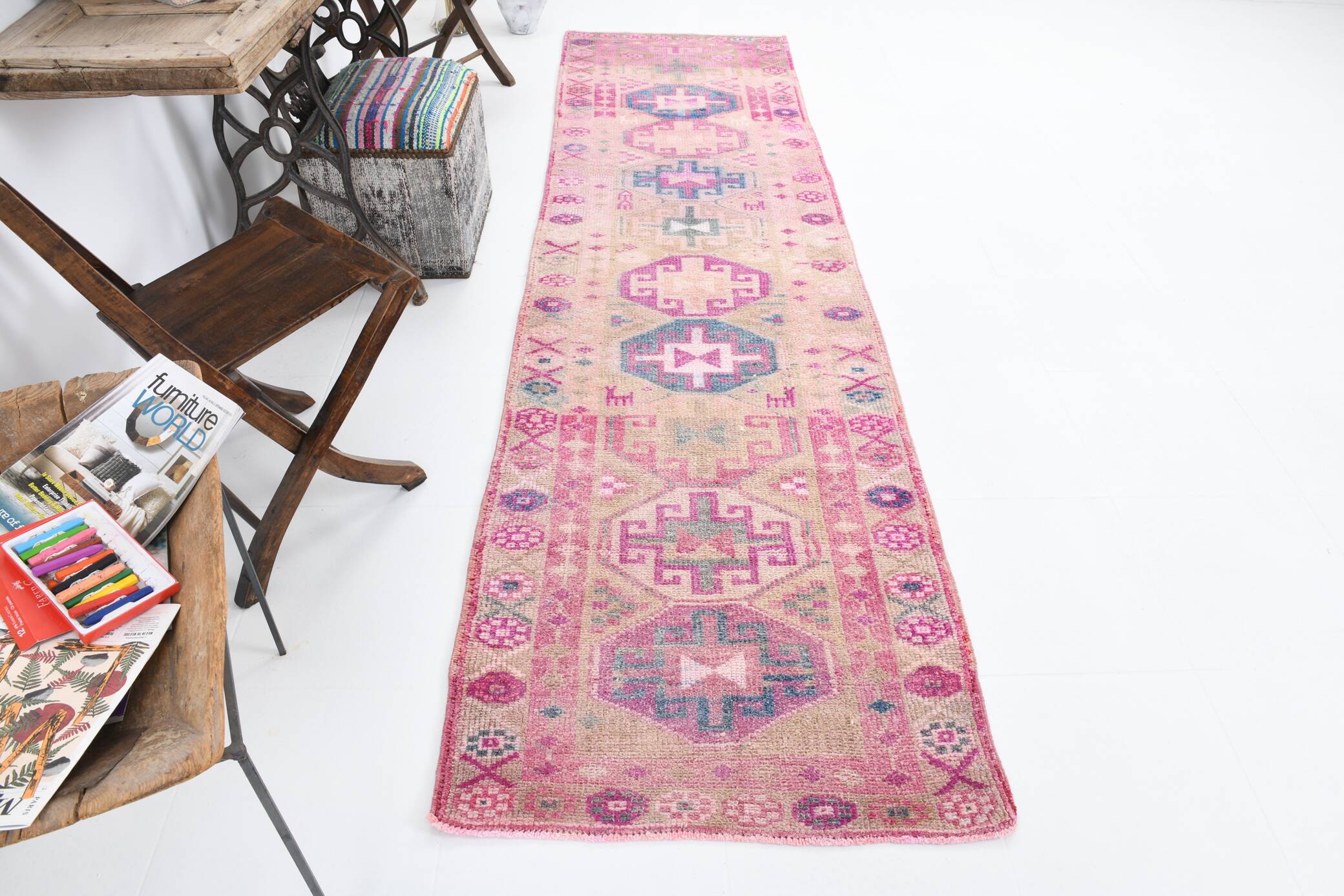 3x10 Rug For Hallway Pink Vintage Runner Rug, 85x318Cm