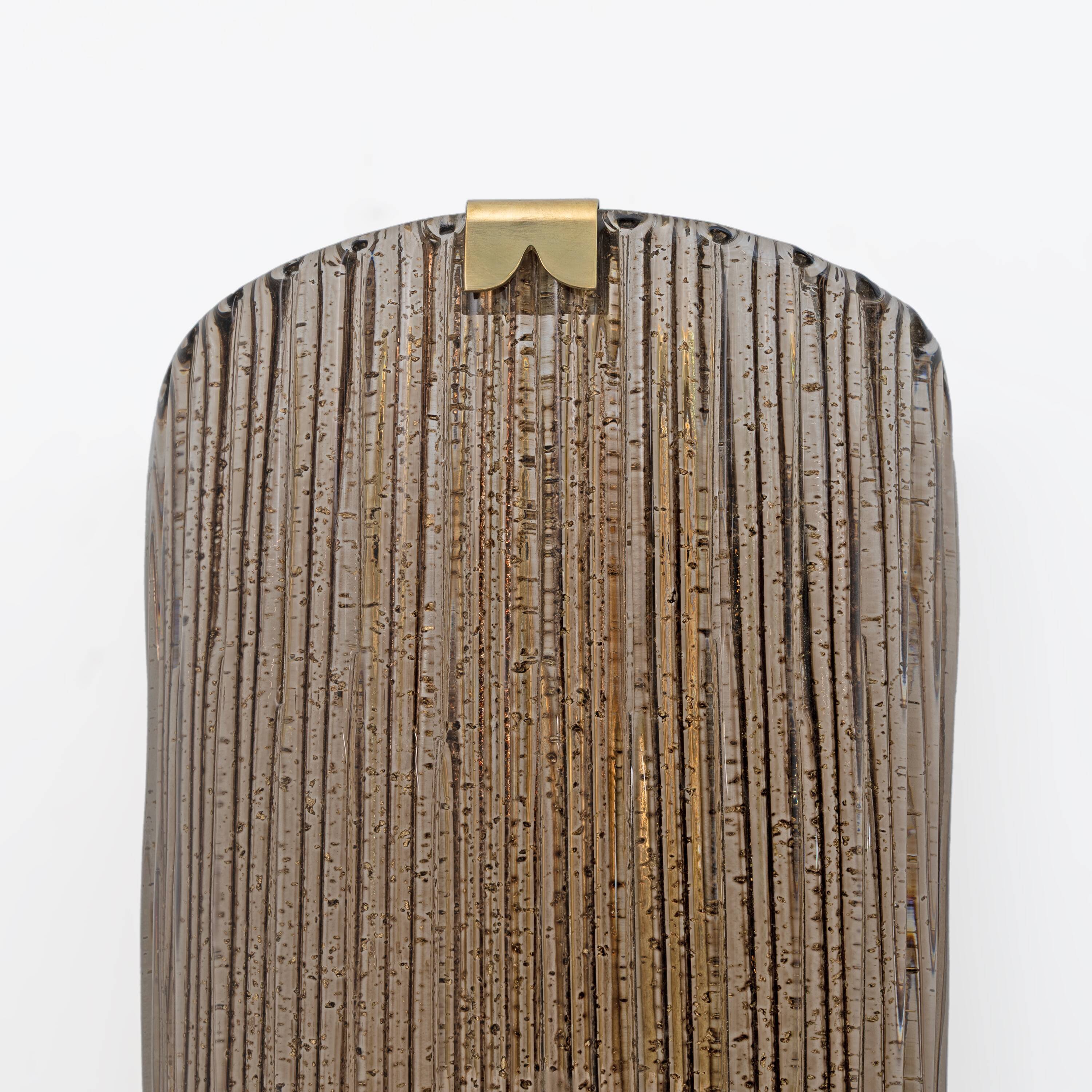 Pair of Modern Amber Murano Glass and Brass Sconces