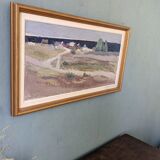 1967 mid-century modern swedish "coastal path" vintage coastal landscape framed oil painting