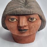 Set of 3 decorative women's heads in red terracotta