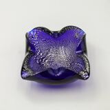 Murano ashtray blue glass silver inclusions