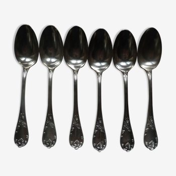 Lot 6 large silver metal spoons Christofle marly model floral decoration