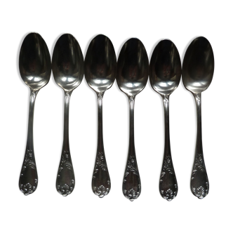 Lot 6 large silver metal spoons Christofle marly model floral decoration