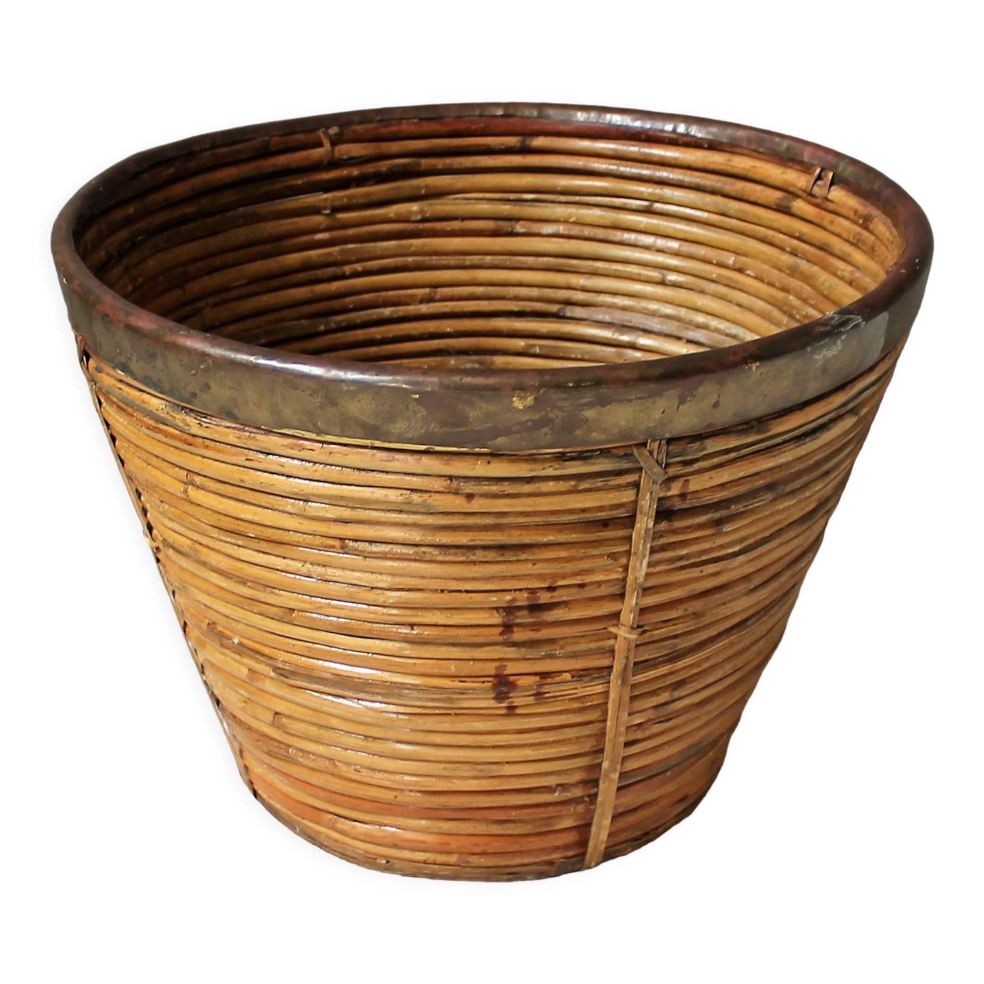 Vintage bamboo & brass basket