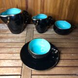 Ancien service petit déjeuner magdalith céramique noire & bleue vintage #a517