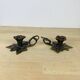 Pair of brass flower candlesticks, cellar